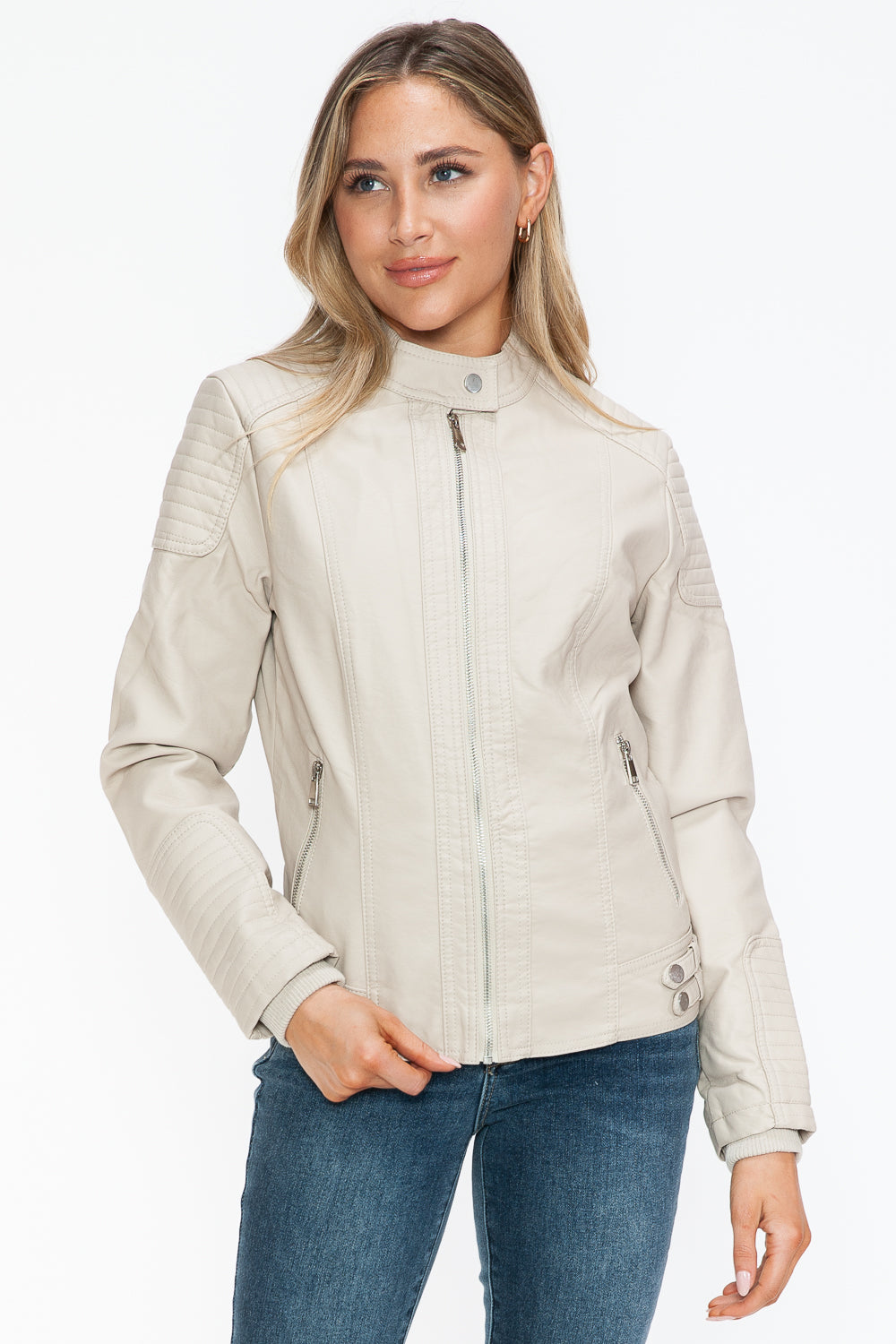 Snobbish Faux Leather Biker Jacket with Side Zip Pockets - In Style Chics Boutique LLC