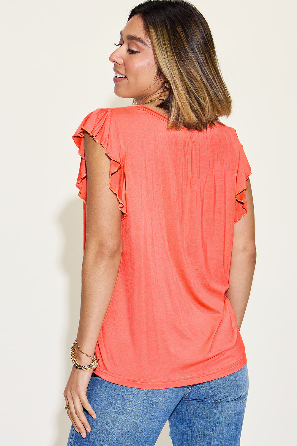 Basic Bae Full Size Bamboo Notched Ruffled Short Sleeve T-Shirt - In Style Chics Boutique LLC