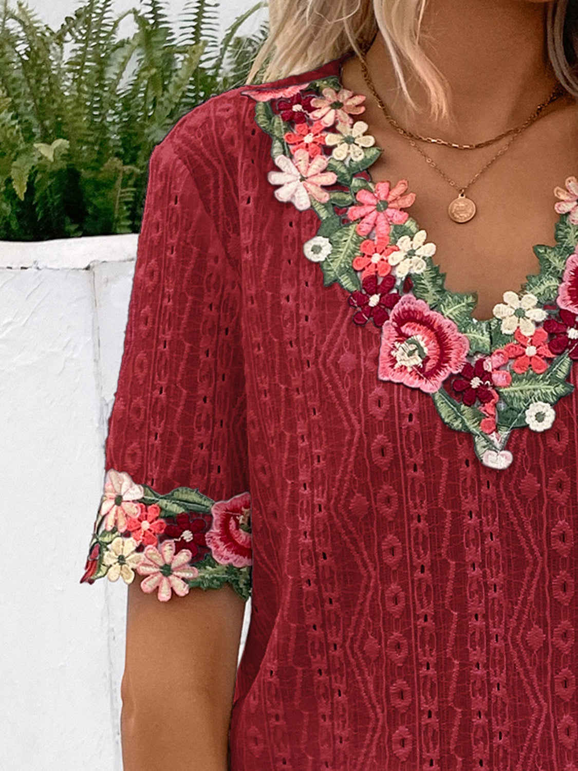 Eyelet Embroidered V-Neck Short Sleeve Blouse - More Colors! - In Style Chics Boutique LLC