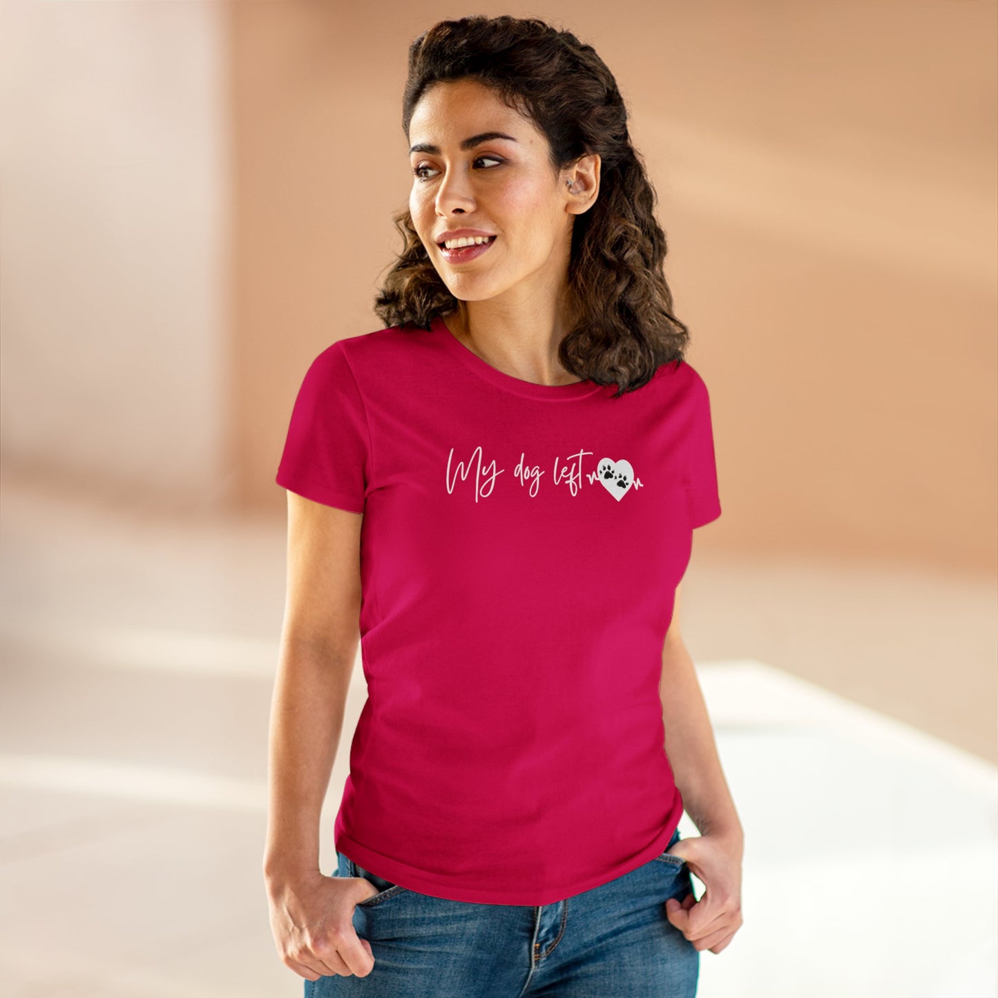 Women's Midweight Cotton Graphic Tee - "My dog left paw prints on my heart" - In Style Chics Boutique LLC