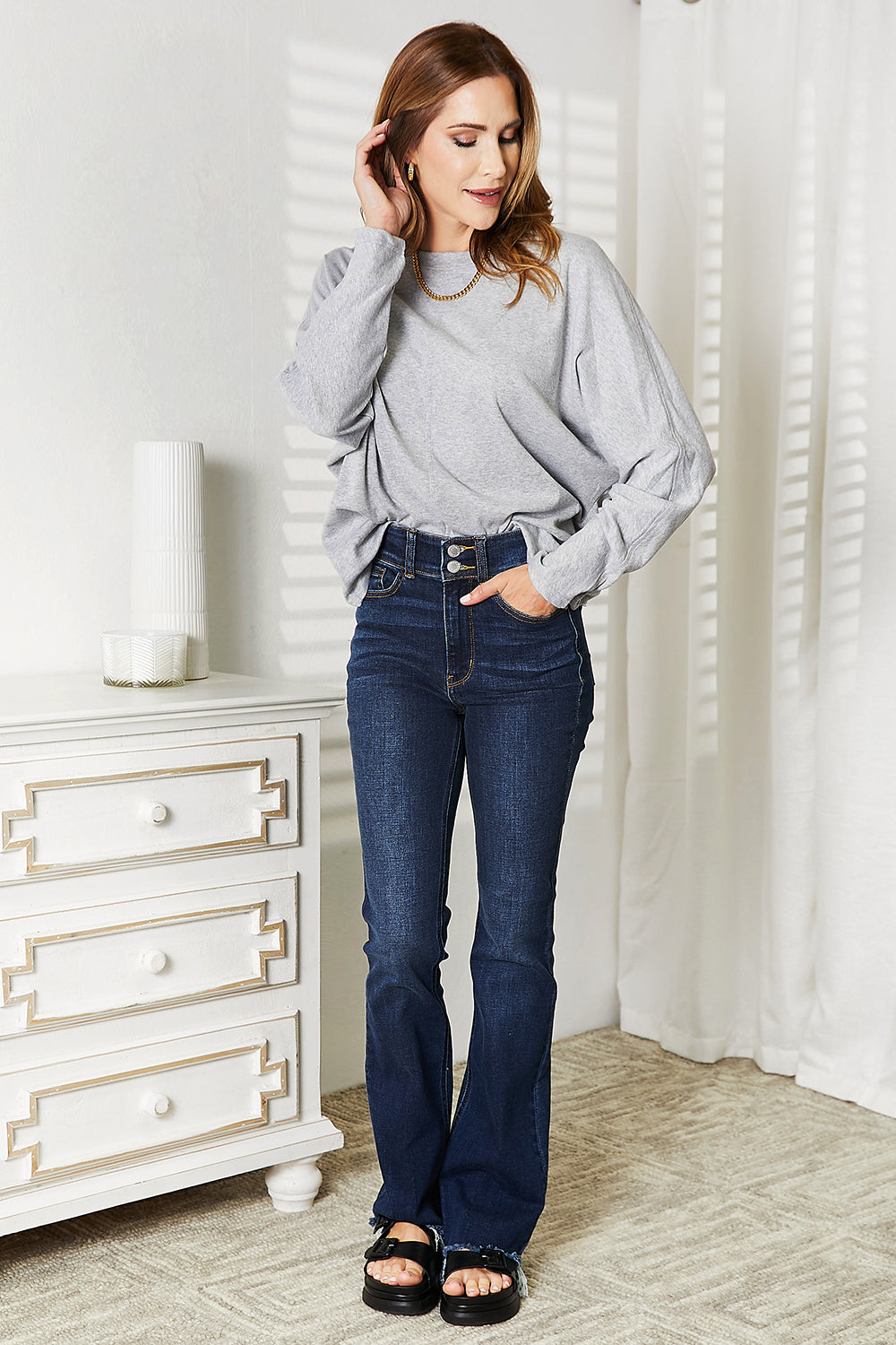 Double Take Seam Detail Round Neck Long Sleeve Top - In Style Chics Boutique LLC