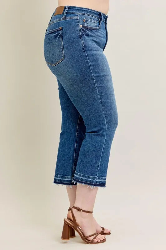 Judy Blue High Waist Vintage Wash Release Hem Kick Flare Jeans - In Style Chics Boutique Women's Juniors Plus Size Clothes Online