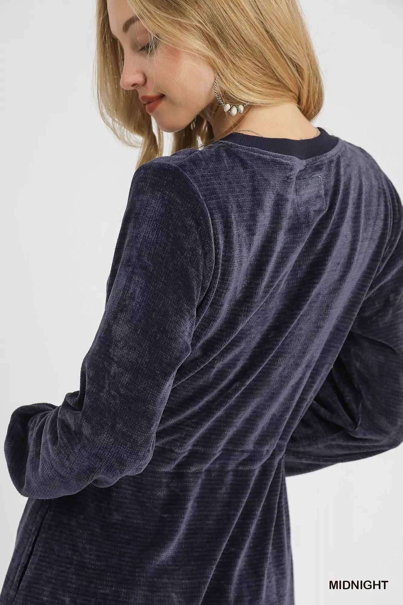 Velour Drawstring Mini Dress with Long Sleeves at In Style Chics Boutique