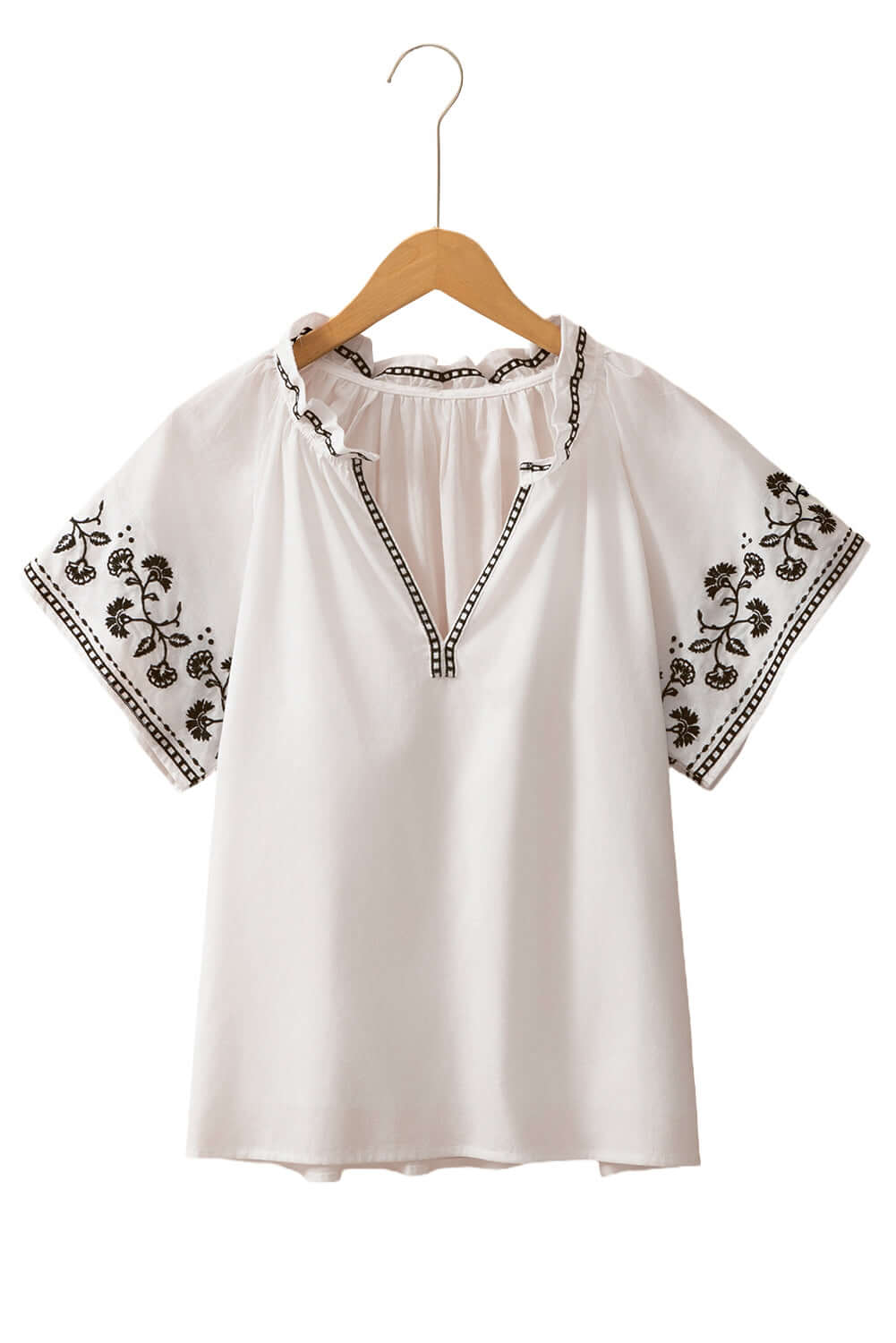 White Floral Embroidered Short Sleeve V Neck Blouse - Cute Clothes Online - In Style Chics Boutique Women's Juniors Apparel
