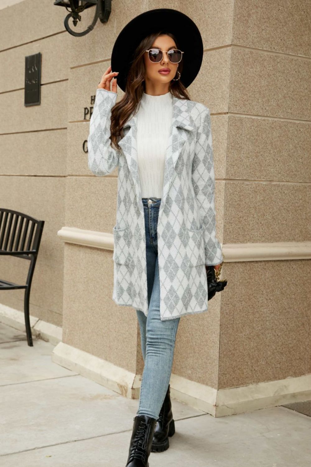 Printed Open Front Lapel Collar Cardigan with Pockets - In Style Chics Boutique LLC