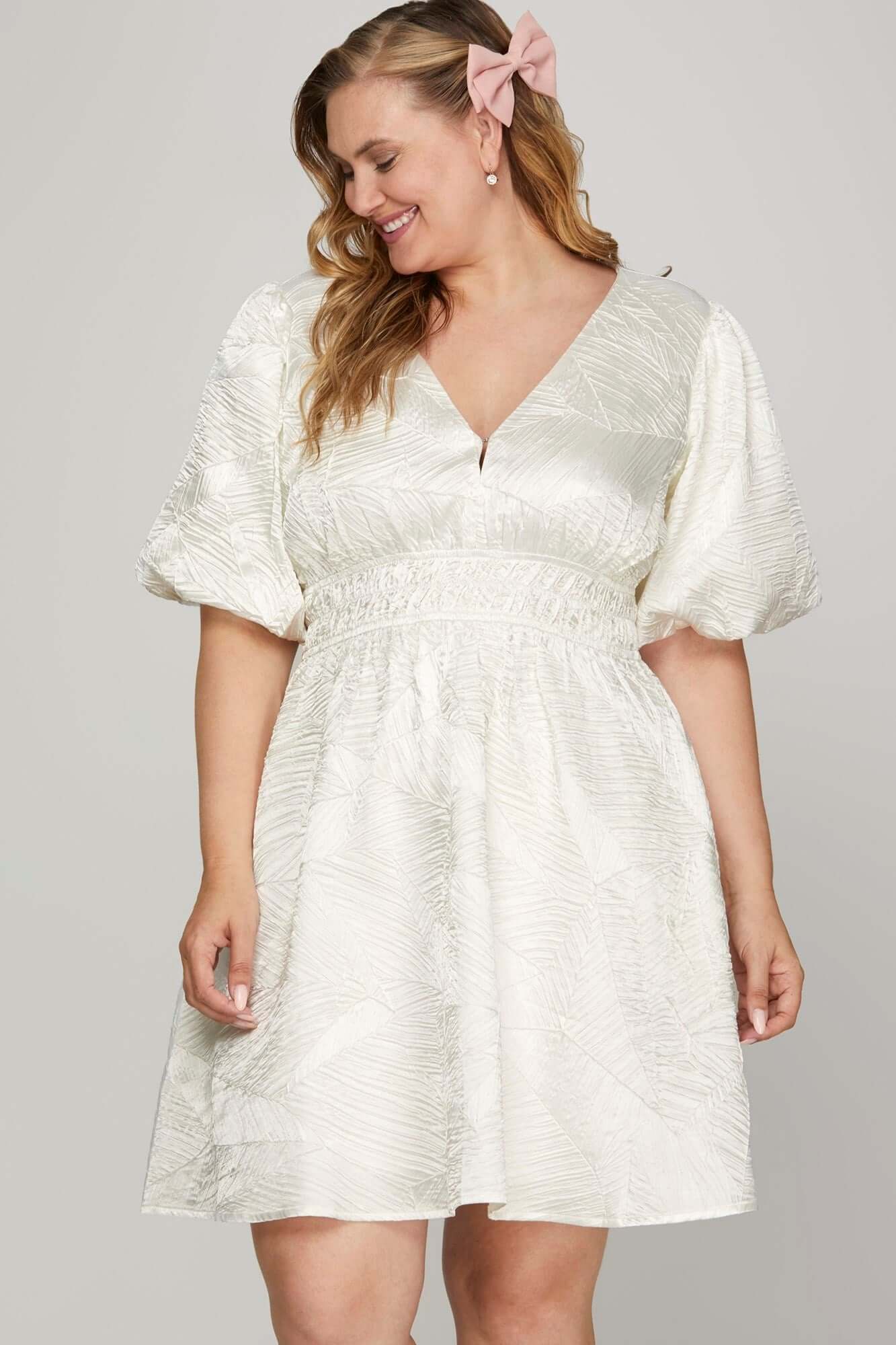 Crinkle Woven V-Neck Balloon Sleeve Mini Dress - In Style Chics Boutique Online Clothing Women's Juniors Plus Size Apparel