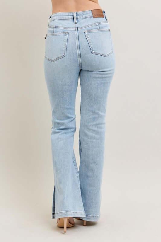 Judy Blue Tummy Control Vintage Wash Side Slit Slim Boot Jeans - In Style Chics Boutique Women's Juniors Plus Size Apparel Online