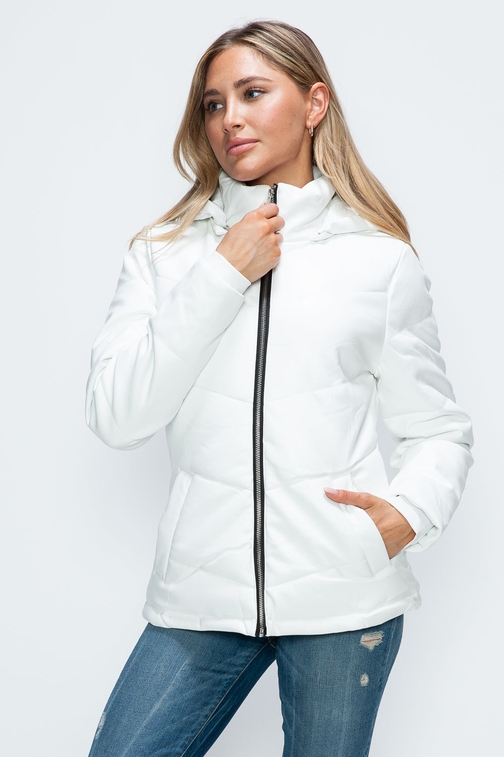 How Dare U Pocketed Zip Up Puffer Jacket with Removable Hood - In Style Chics Boutique LLC