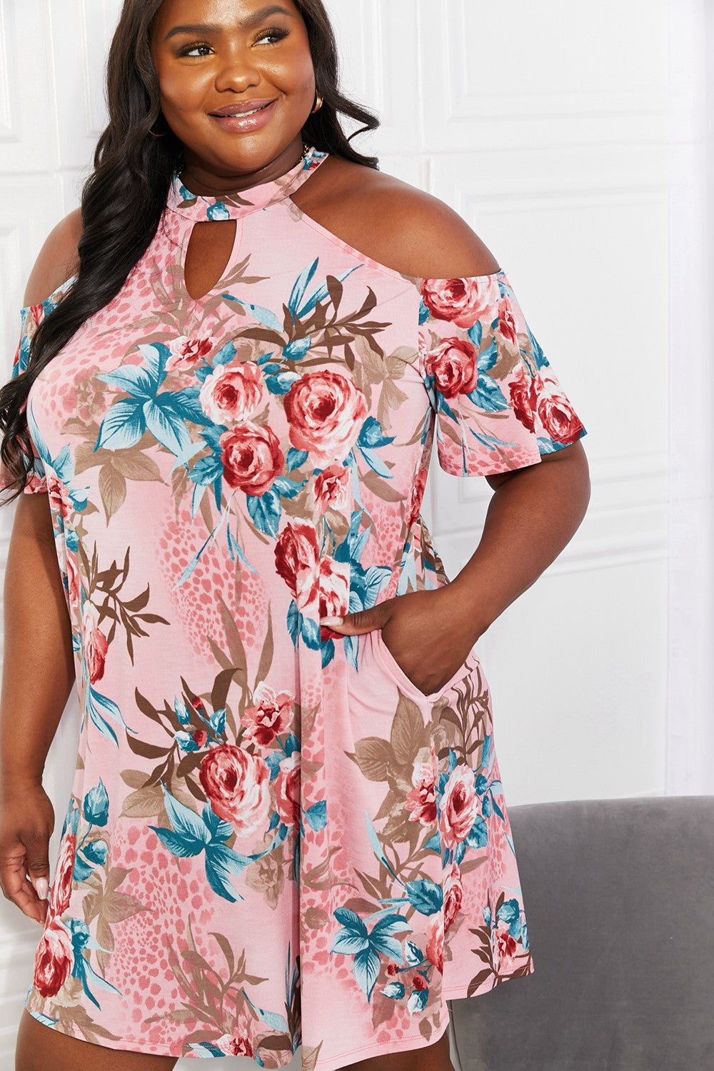 Sew In Love Full Size Fresh-Cut Flowers Cold-Shoulder Dress - In Style Chics Boutique LLC