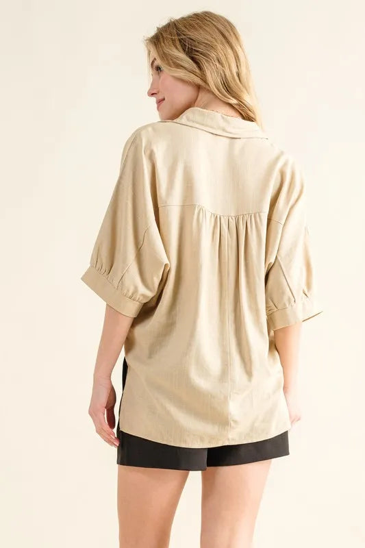 Oversized Linen Button Down Top