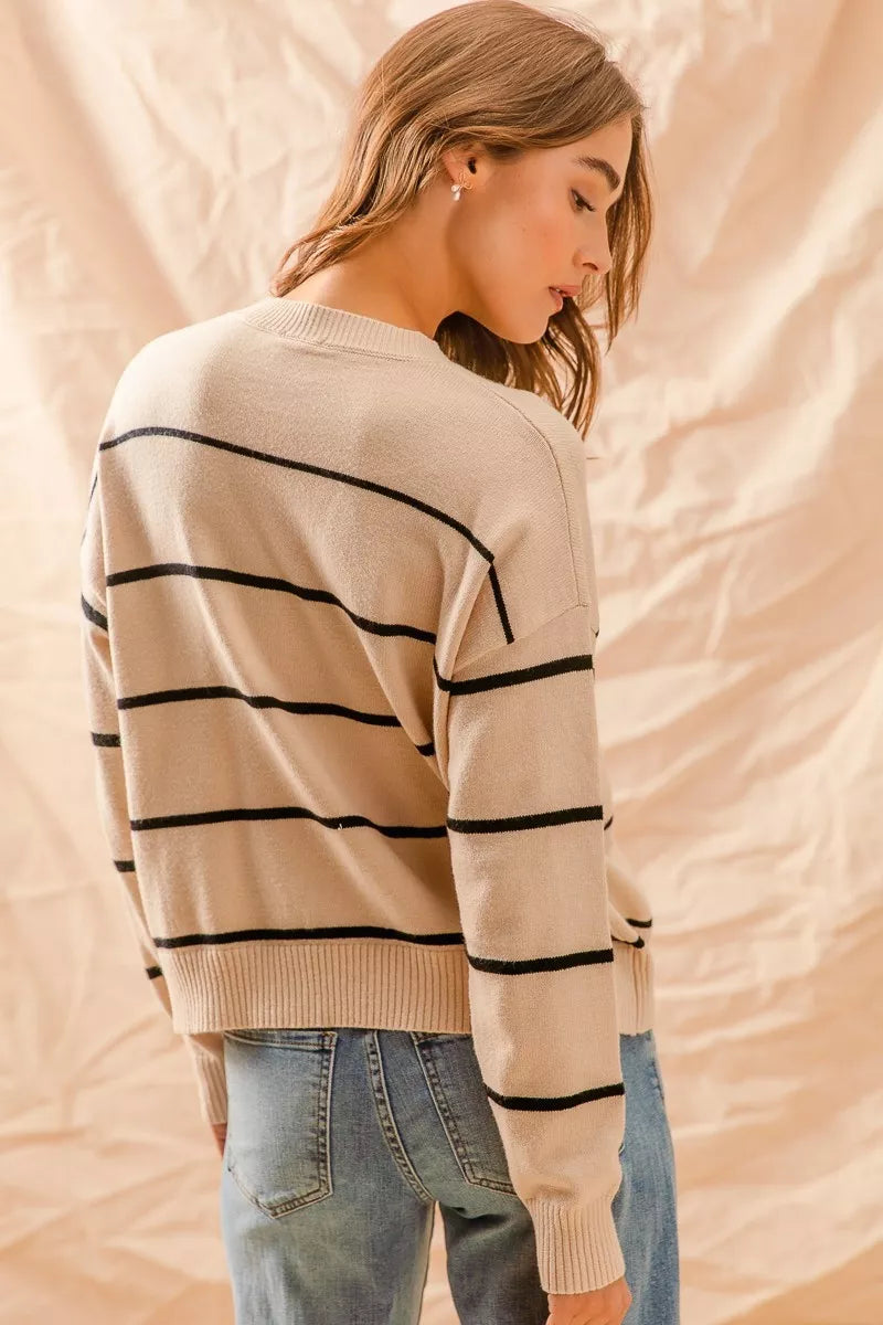 Stripe Crew Neck Basic Essential Sweater at In Style Chics Boutique