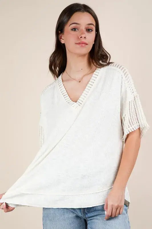 Oversized Contrast Knit Comfy Casual Top - In Style Chics Boutique Women's Juniors Apparel Online