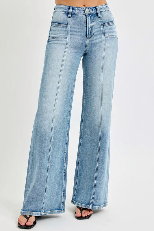 RISEN Mid Rise Wide Jeans with Front Patch Pocket - Plus Size Jeans, In Style Chics Boutique Women's Juniors Clothes Online