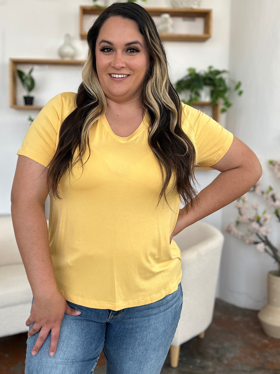 Basic Bae Bamboo Full Size V-Neck High-Low T-Shirt - In Style Chics Boutique LLC