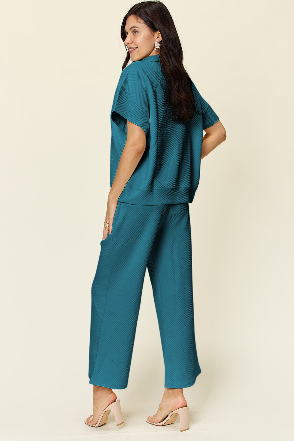 Double Take Texture Half Zip Short Sleeve Top & Pants Set- More Colors! - In Style Chics Boutique LLC