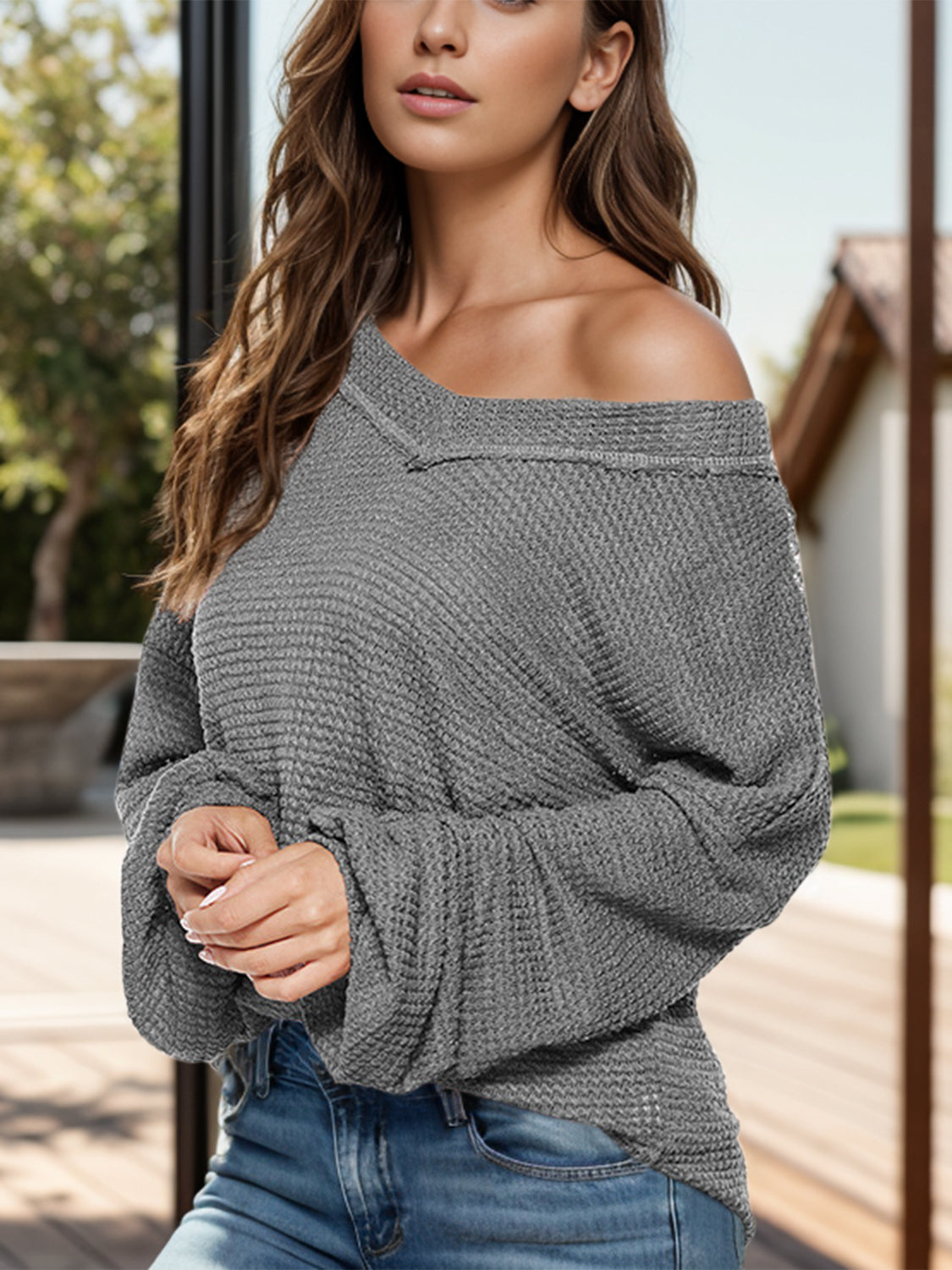 Dropped Shoulder Long Sleeve Knit Top - In Style Chics Boutique LLC