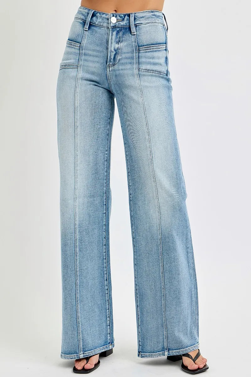 RISEN Mid Rise Wide Jeans with Front Patch Pocket - Plus Size Jeans, In Style Chics Boutique Women's Juniors Clothes Online
