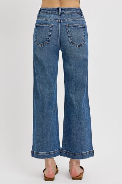 Women's High Rise Crop Wide Leg Front Yoke Detail Jeans - In Style Chics Boutique
