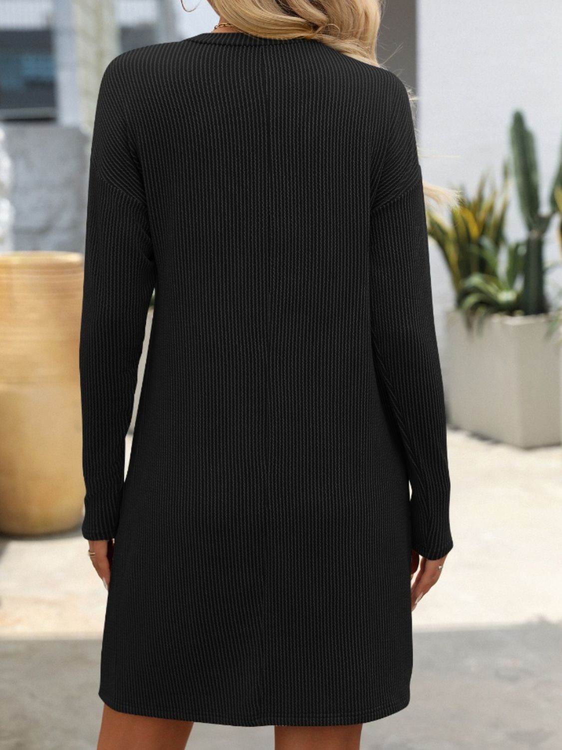 Striped Round Neck Long Sleeve Mini Dress - In Style Chics Boutique LLC