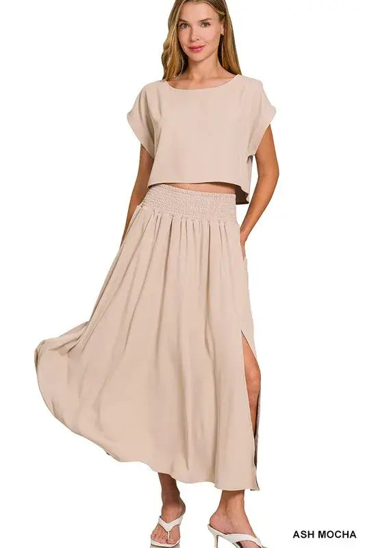 Heavy Woven Span Crop Tee & Skirt Set - Summer Clothes Juniors - Outfits - Summer Outfits - In Style Chics Boutique Women's Juniors Apparel Online