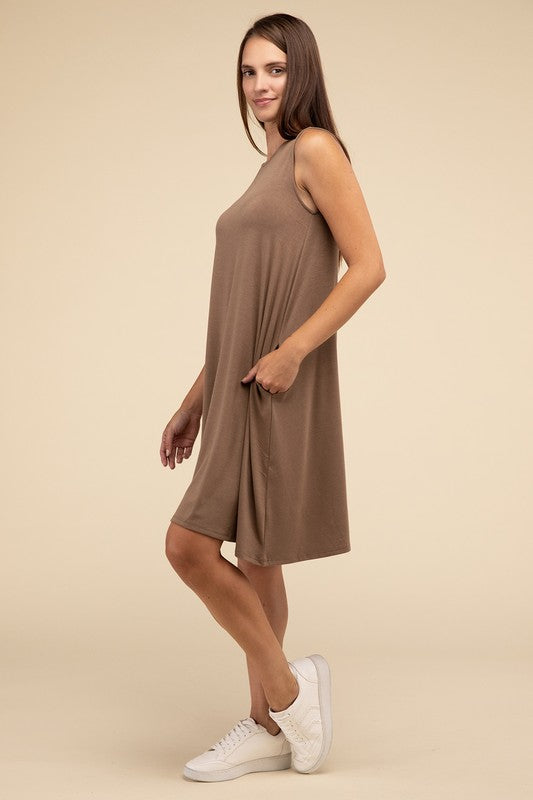 Sleeveless Flared Dress with Side Pockets - In Style Chics Boutique LLC