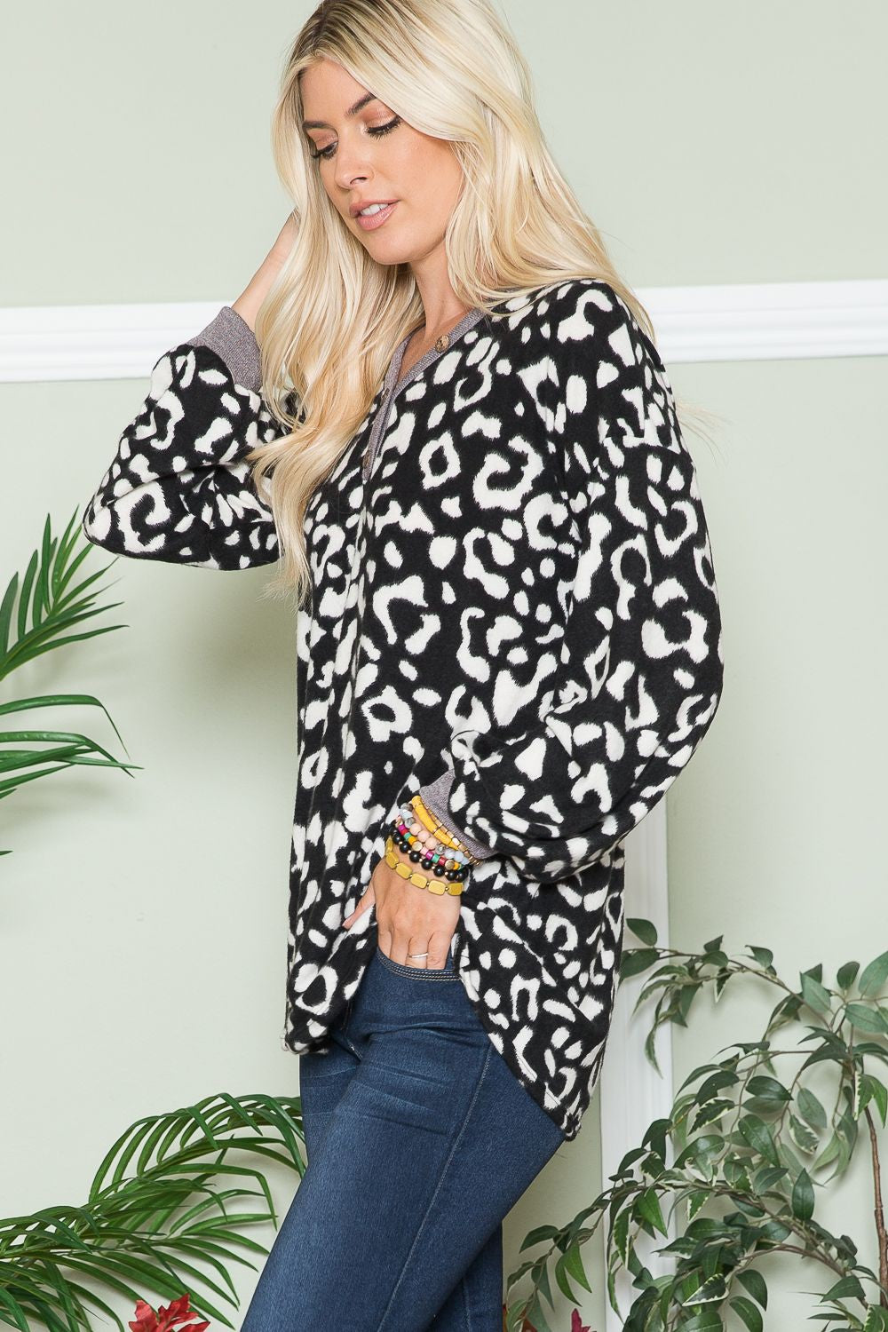 Celeste Full Size Leopard V-Neck Long Sleeve Blouse - In Style Chics Boutique LLC