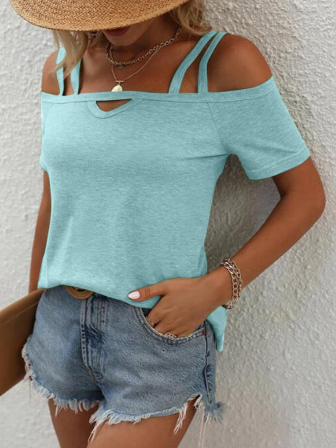 Double Spaghetti Straps Short Sleeve T-Shirt - More Colors! - In Style Chics Boutique LLC