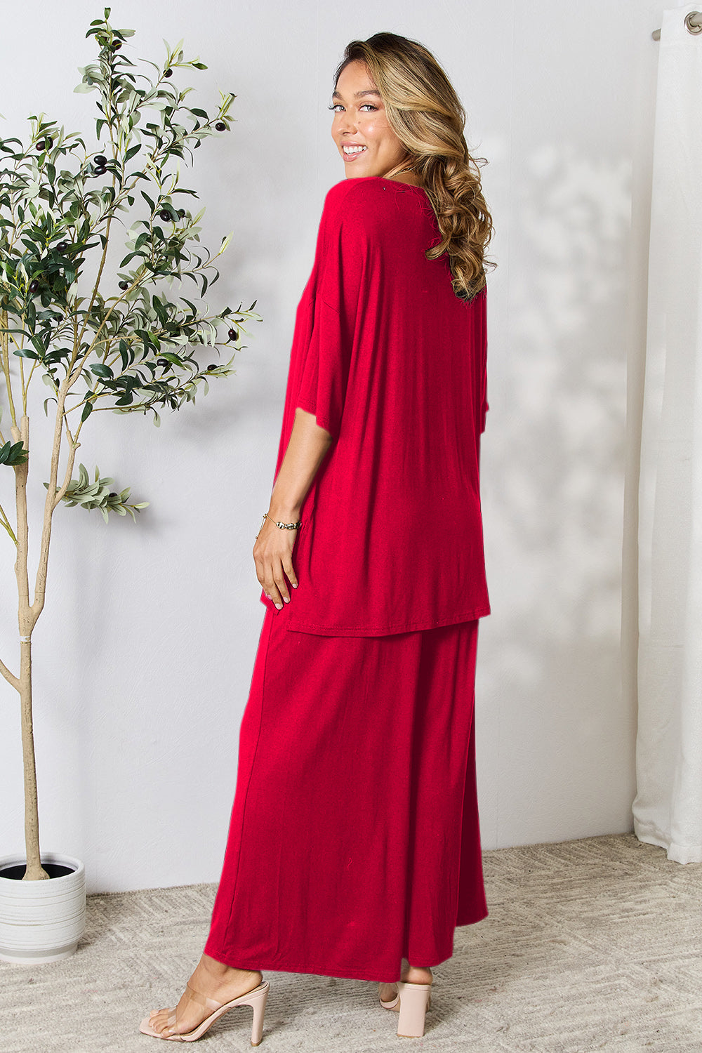 Double Take Round Neck Slit Top and Pants Set - More Colors! - In Style Chics Boutique LLC
