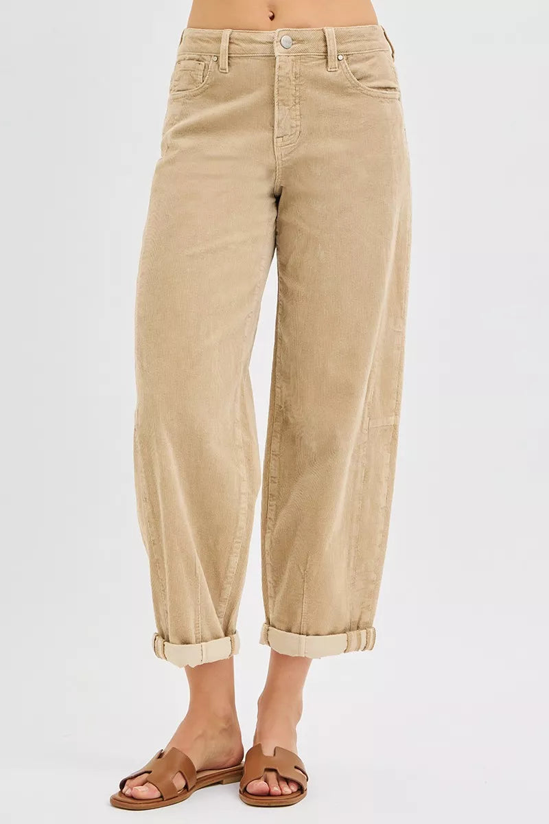 RISEN High Rise Crop Barrel Corduroy Pants at In Style Chics Boutique