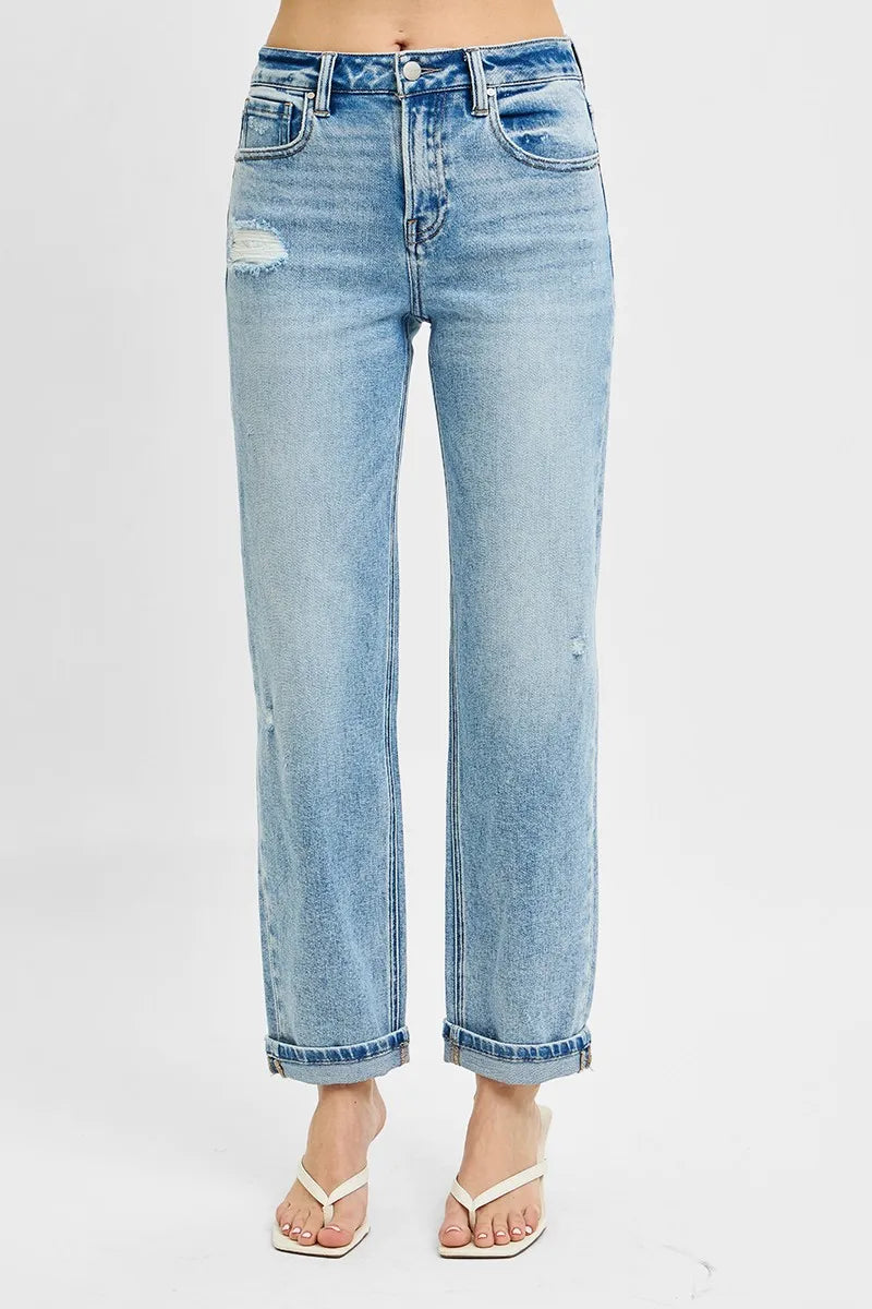 RISEN Boyfriend Jeans, High Rise Ankle Distressed - In Style Chics Boutique Quality Denim Online