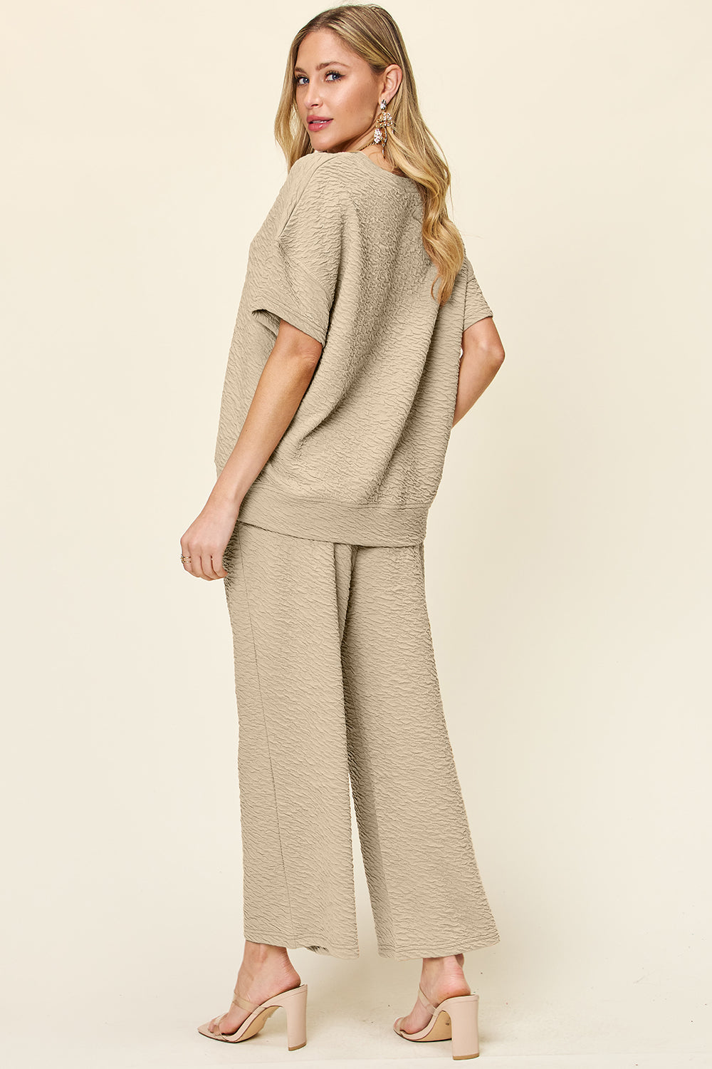 Double Take Texture Short Sleeve Top and Pants Set - In Style Chics Boutique LLC