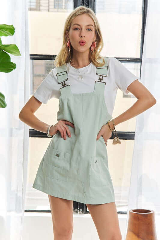 ADORA Adjustable Wide Strap Square Neck Overall Dress - In Style Chics Boutique LLC