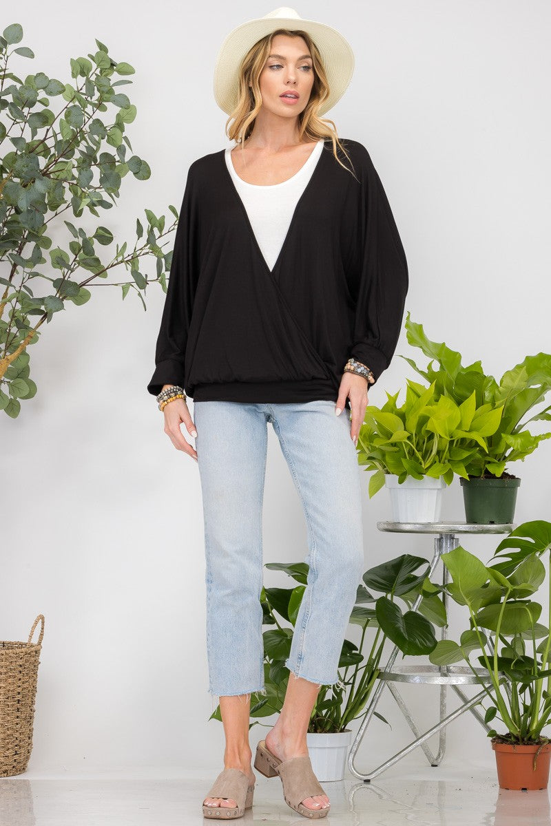Celeste Full Size Contrast Round Neck Top with Two Layer Detail - In Style Chics Boutique LLC