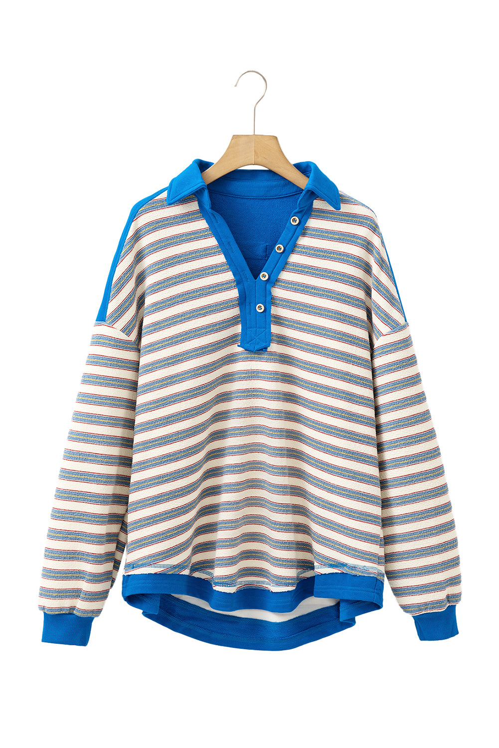 Stripe Collared V Neck Drop Shoulder Top - In Style Chics Boutique LLC