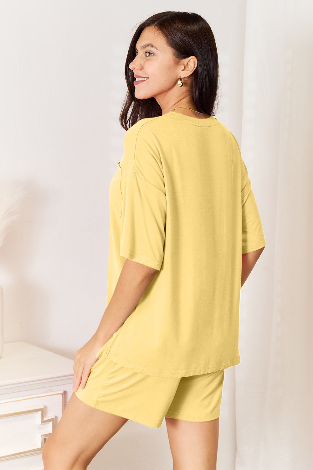Basic Bae Bamboo Round Neck Drop Shoulder T-Shirt and Shorts Set - In Style Chics Boutique LLC