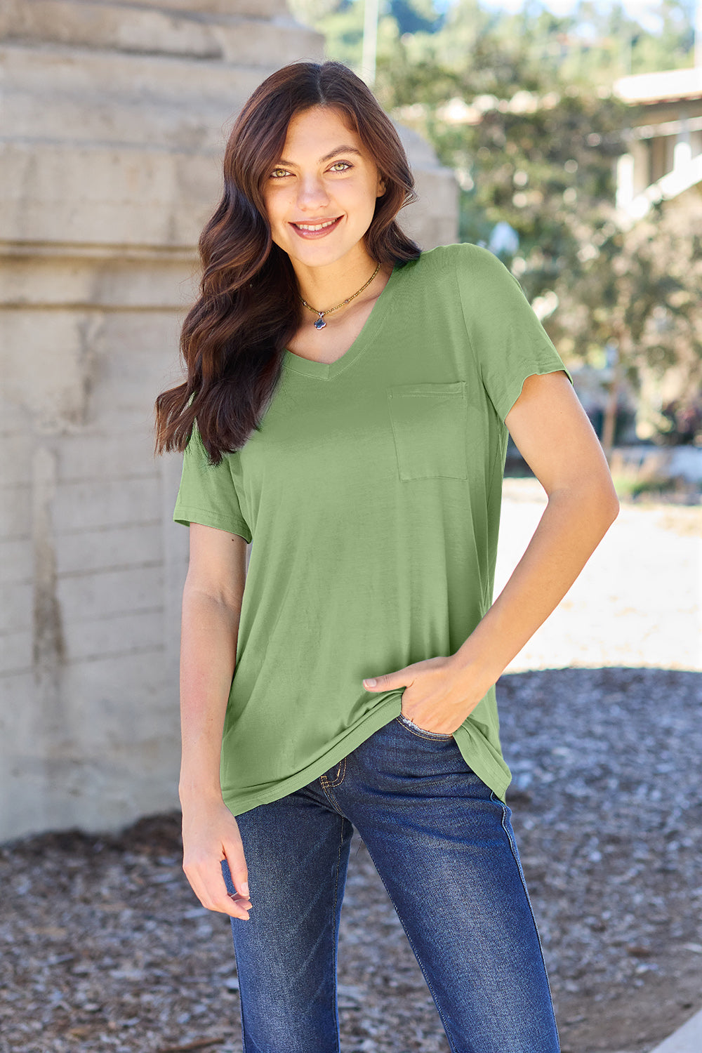 Bamboo Full Size V-Neck Short Sleeve T-Shirt - Eco Friendly - Sensitive Skin - In Style Chics Boutique Women's Juniors Plus Size Apparel Online
