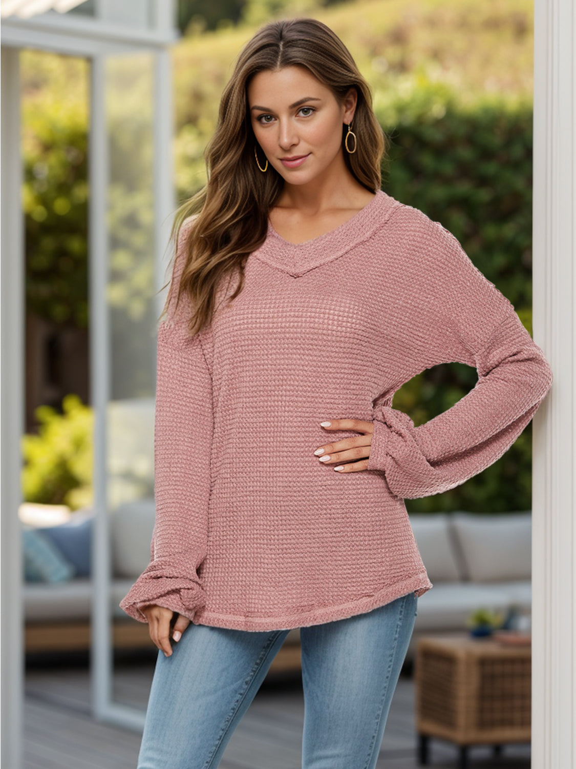 Dropped Shoulder Long Sleeve Knit Top - In Style Chics Boutique LLC