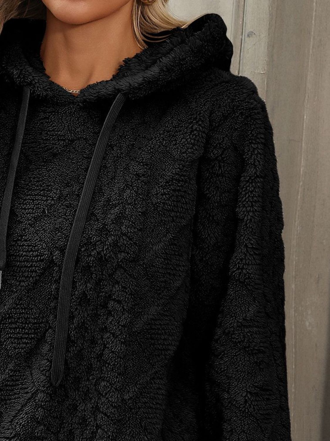 Drawstring Long Sleeve Plush Hoodie - In Style Chics Boutique LLC