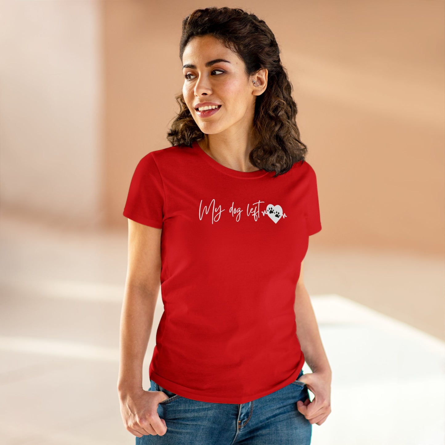 Women's Midweight Cotton Graphic Tee - "My dog left paw prints on my heart" - In Style Chics Boutique LLC