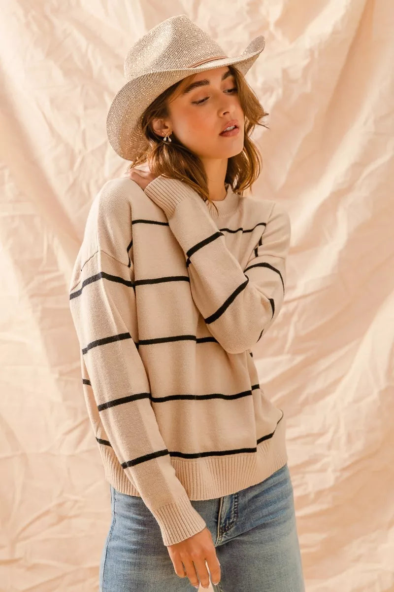 Stripe Crew Neck Basic Essential Sweater at In Style Chics Boutique