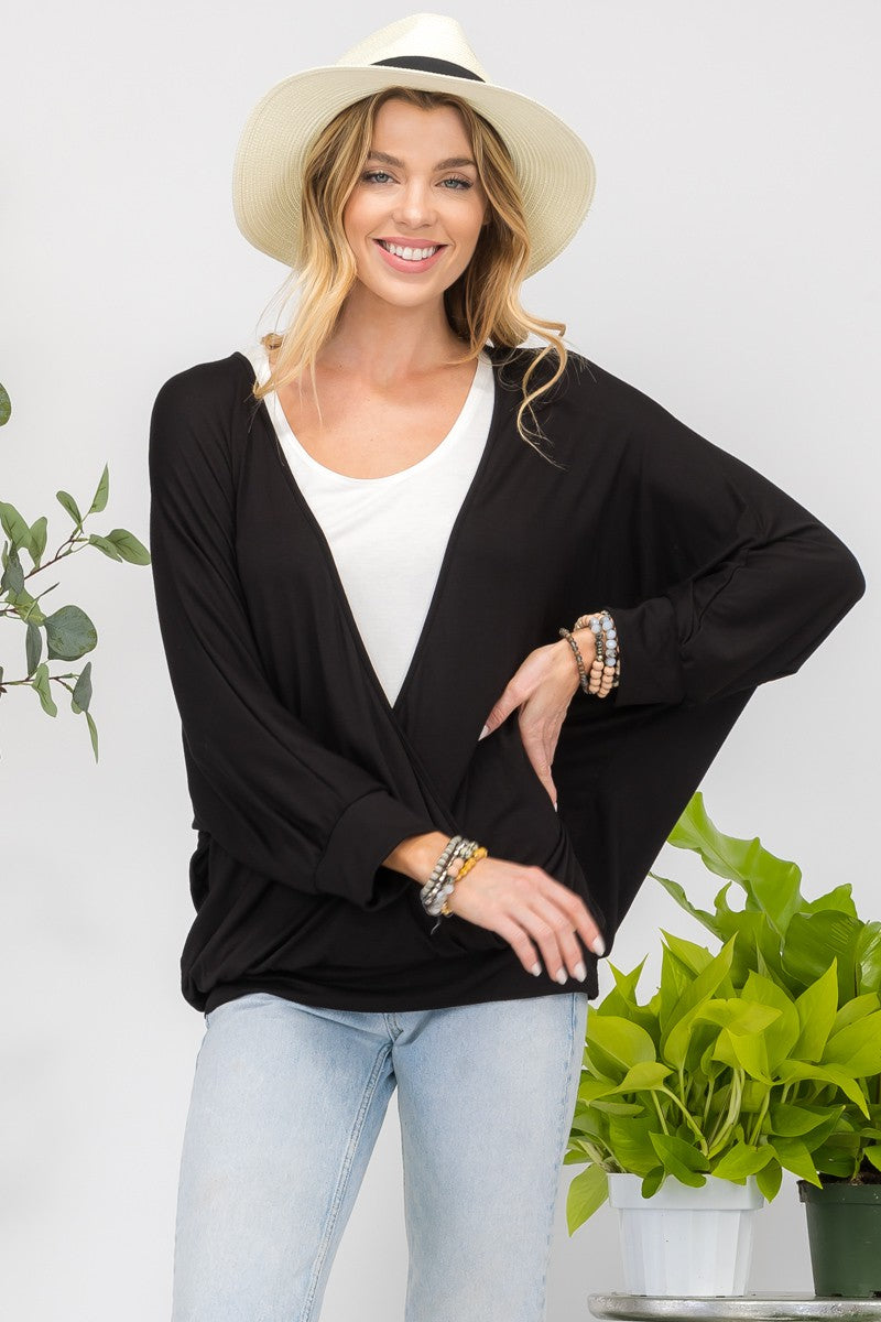 Celeste Full Size Contrast Round Neck Top with Two Layer Detail - In Style Chics Boutique LLC