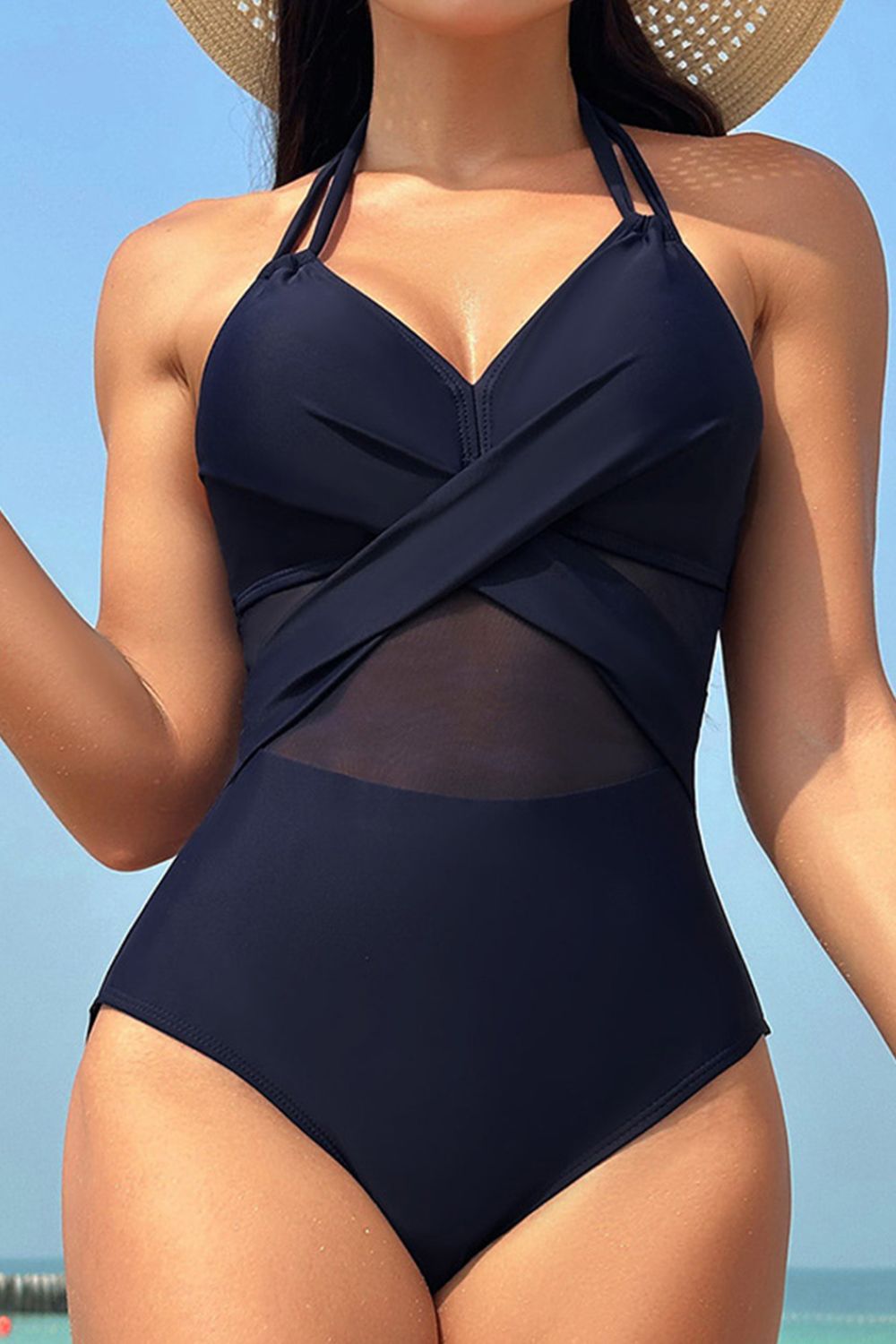 Crisscross Halter Neck One-Piece Swimwear - In Style Chics Boutique LLC