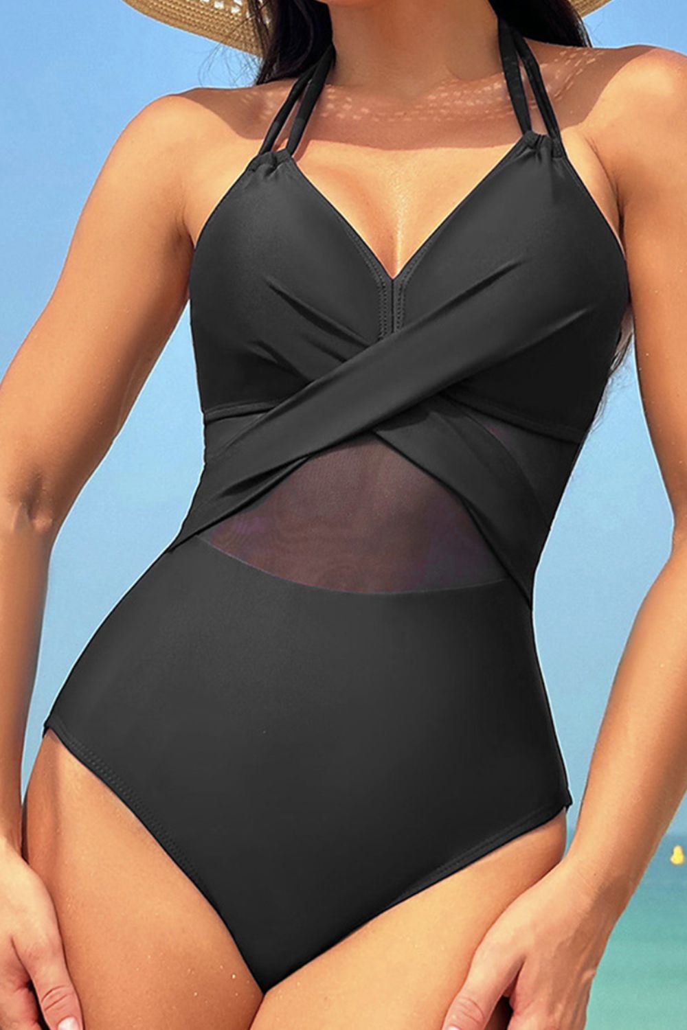 Crisscross Halter Neck One-Piece Swimwear - In Style Chics Boutique LLC