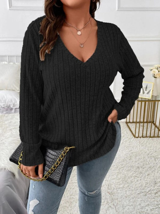 Plus Size V-Neck Long Sleeve T-Shirt - In Style Chics Boutique LLC