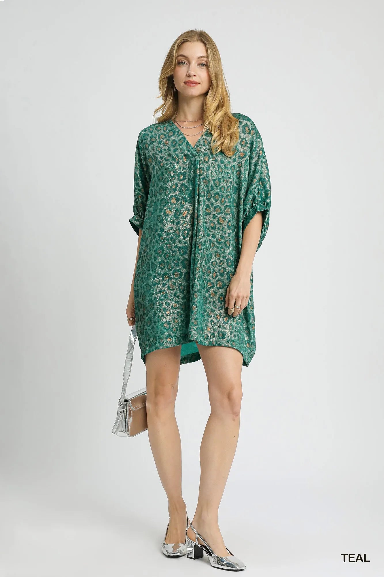 Metallic Leopard Print V-Neck Kimono Dress at In Style Chics Boutique