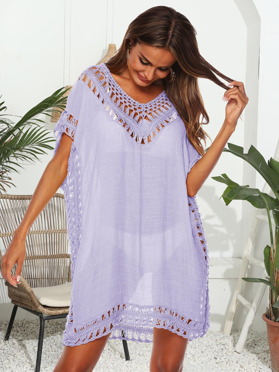 Cutout V-Neck Short Sleeve Cover-Up - More Colors! - In Style Chics Boutique LLC