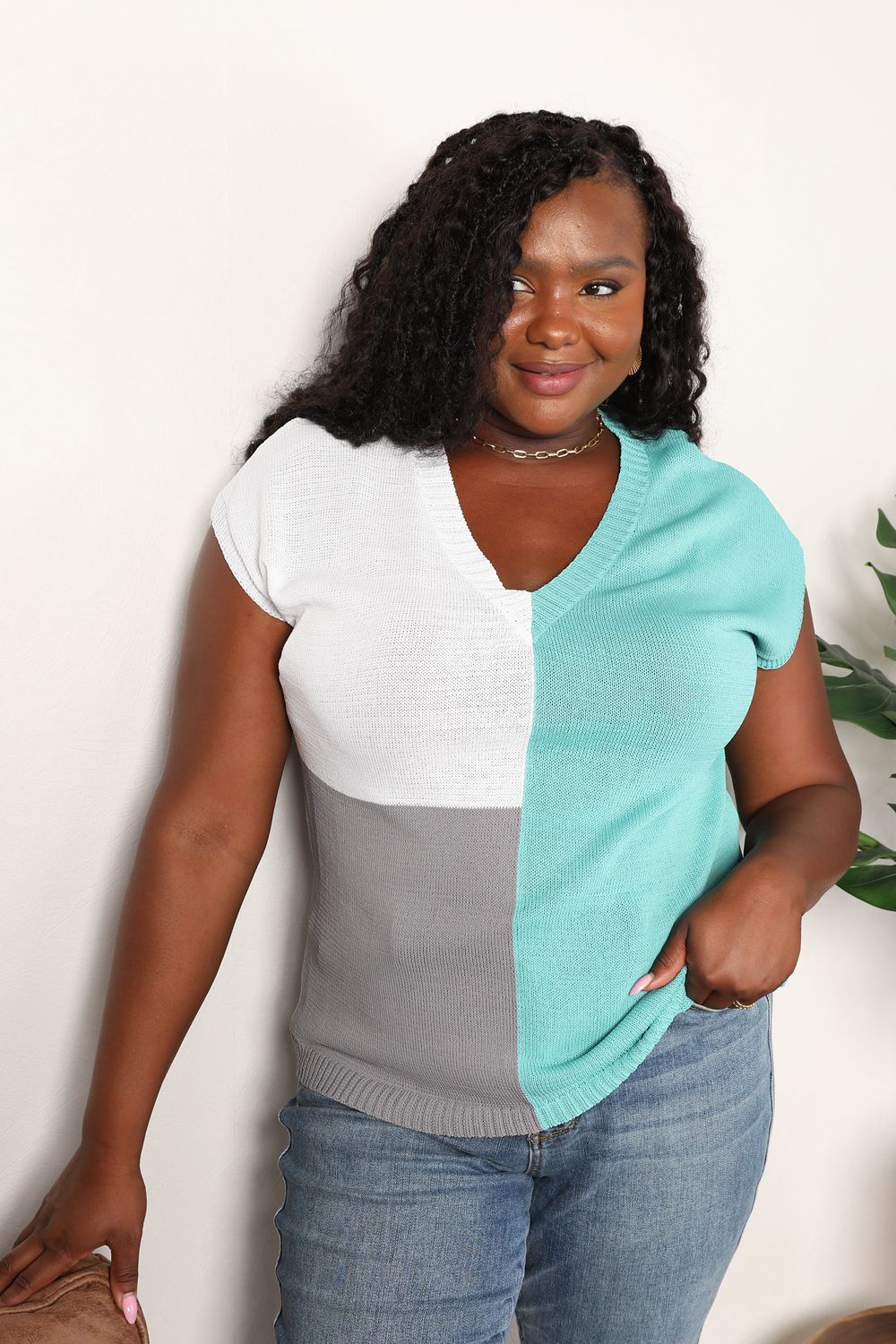 Color Block V-Neck Knit Top - In Style Chics Boutique