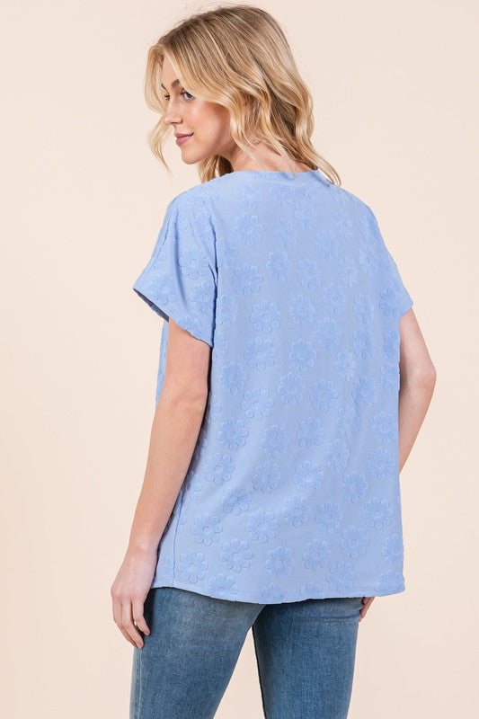 BOMBOM Textured Floral Pattern Short Sleeve T-Shirt - Made in USA - Cute Clothes Online - In Style Chics Boutique Women's Juniors Apparel