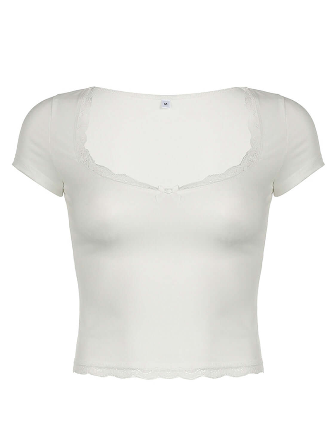 Lace Detail Sweetheart Neck Short Sleeve T-Shirt - In Style Chics Boutique LLC