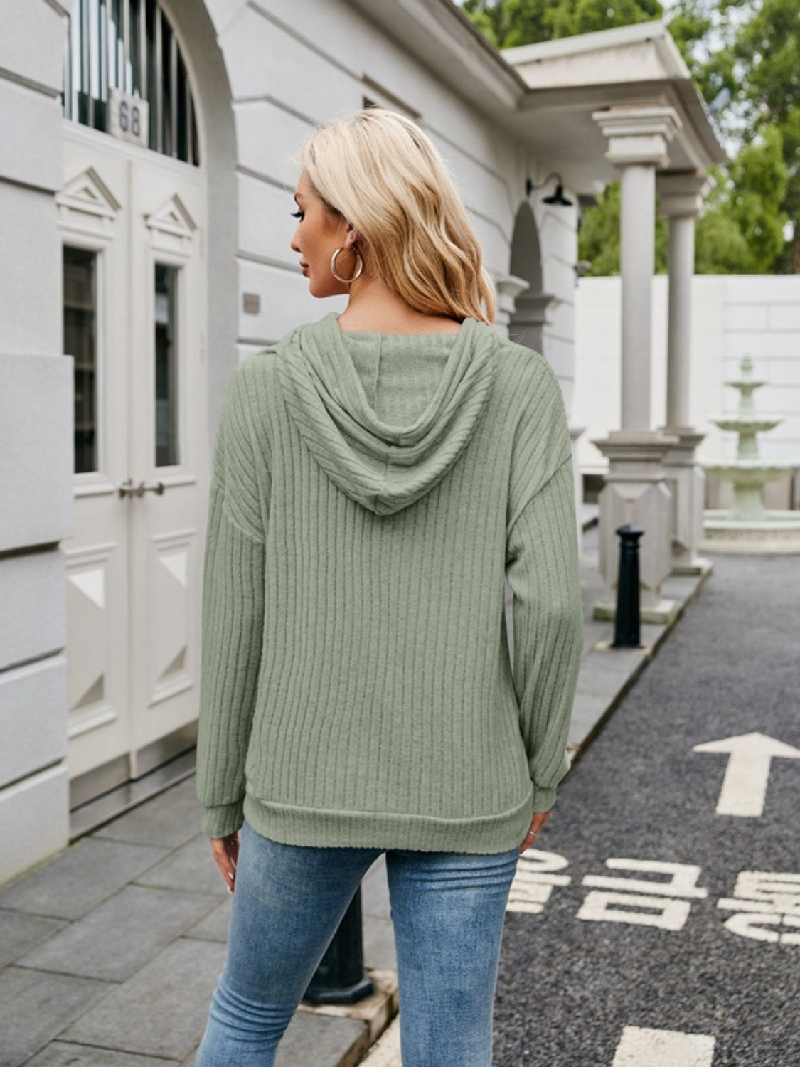 Ribbed Drawstring Long Sleeve Hoodie - In Style Chics Boutique LLC